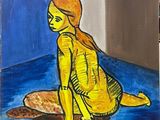 un tableau représentant une femme assise par terre