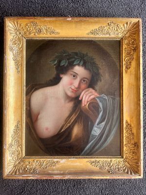 tableau représentant une femme coiffée d'une couronne de feuilles