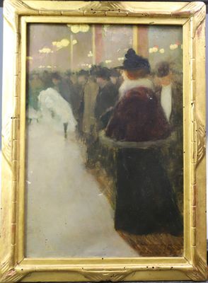 une image représentant un tableau où l'on voit une femme en robe blanche et un homme en costume noir