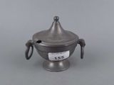a silver plated incense bowl with a handle and a lid