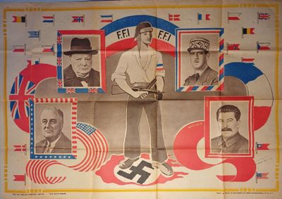 a poster with a picture of a group of men on it