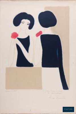 une image représentant un tableau où l'on voit une femme tenant une fleur