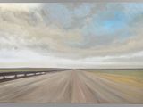 une peinture à l'huile représentant un chemin de terre avec un ciel nuageux en arrière-plan