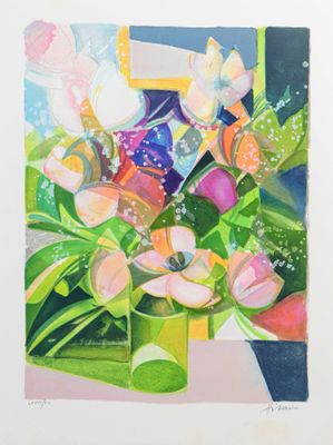 Camille HILAIRE (1916-2004) Le bouquet Lithographie en coule…