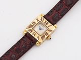 cartier a lady ' s 18ct gold wristwatch with red alligator skin strap