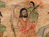 an image of a painting of a man with a sword and a woman with a child
