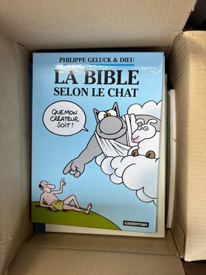 Le livre se trouve dans une boîte en carton sur laquelle figure l'image d'un homme à cheval.