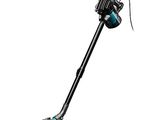 un aspirateur noir et bleu sur fond blanc