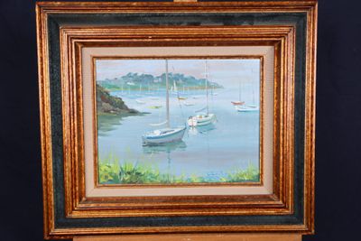 une image d'une peinture de bateaux sur l'eau