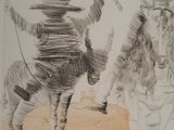 a drawing of a man on a horse and a woman on a horse