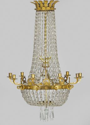 an image of a chandelier made of glass and gold