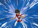 an image of a young man in a red and white outfit flying through the air