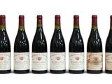 six bouteilles de vin alignées sur une surface blanche