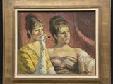une image représentant un tableau où l'on voit deux femmes en train de fumer une cigarette