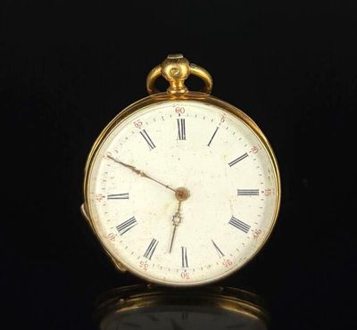 a gold pocket watch with roman numerals on the face