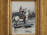 an image of a painting of a man on a horse in a field