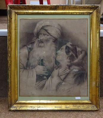an old picture of a man and a woman with a dog