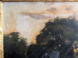 a picture of a painting of cows grazing in a field