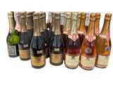 des bouteilles de vin sont alignées sur une surface blanche