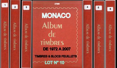 six red album covers with gold lettering on them on a black background