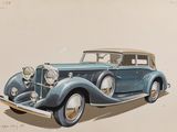 dessin d'une voiture bleue avec un toit marron et un intérieur beige clair