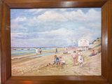 une peinture de personnes sur la plage au bord de l'eau