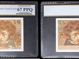 deux feuilles de papier sur lesquelles figurent les portraits d'un homme et d'une femme