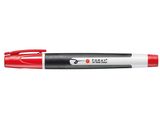un gros plan d'un stylo rouge et blanc sur fond blanc