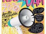 a magazine cover with a megaphone on the front of it