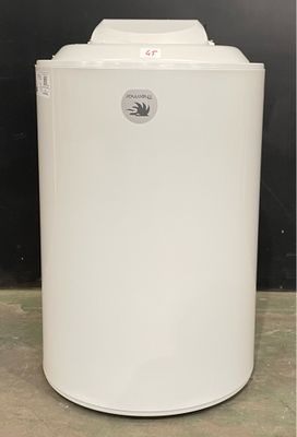 an image of a small white refrigerator in a room