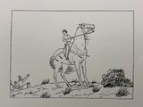 drawing of a man riding a horse with a sword in his hand