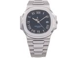 an image of a silver wrist watch with roman numerals on it