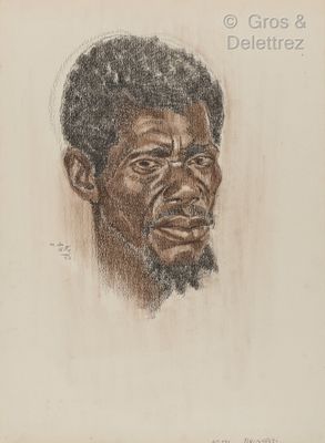 un dessin représentant le visage d'un homme aux cheveux noirs et à la barbe noire