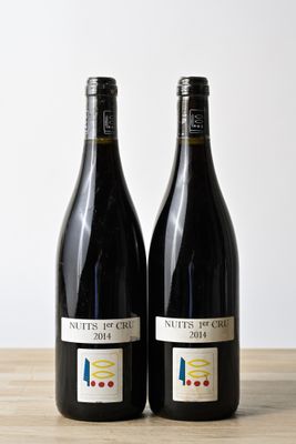 deux bouteilles de vin posées sur une table l'une à côté de l'autre