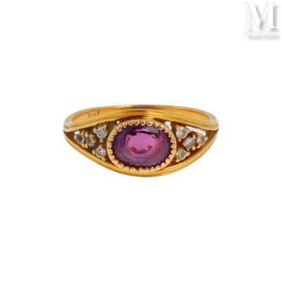 Bague Bague en or jaune 18K (750°/°°) centrée d'un saphir ro… - Photo 1