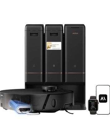 une image représentant un projecteur noir avec trois haut-parleurs et une Apple Watch