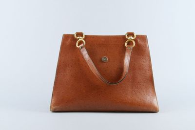 SABATIER. Sac trapèze en cuir marron façon autruche, double … - Photo 1