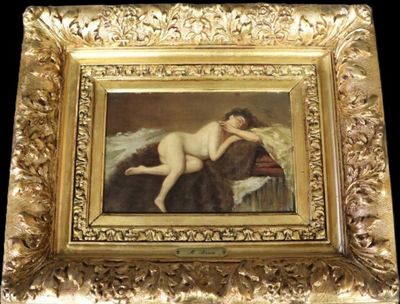 M. BRUN Nu allongé Huile sur panneau signé en bas à droite D… - Photo 1