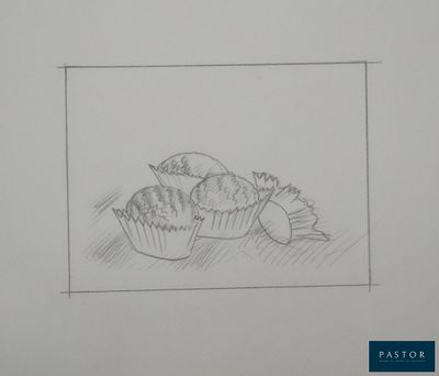 un dessin représentant un cupcake et un muffin posés sur une table