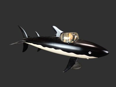 une illustration en noir et blanc représentant un requin et un homme dans un bateau