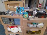 a carton with many items on it in a room
