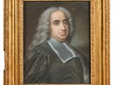 a painting of a man with white hair and a black shirt