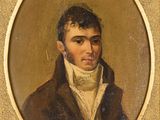 portrait d'un homme vêtu d'un manteau marron et d'une chemise blanche