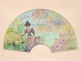un tableau représentant une femme en robe tenant un parapluie