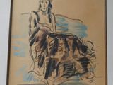 tableau représentant une femme assise sur une chaise dans une pièce