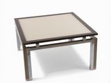 rectangular coffee table with a glass top and metal legs