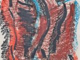 une image représentant un dessin d'un cheval rouge et bleu