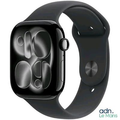 une photo d'une Apple Watch noire avec un bracelet noir
