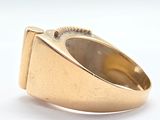 gold plated ring with a square shaped design and a beaded band