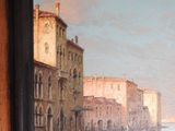 a picture of a painting of a city by the water